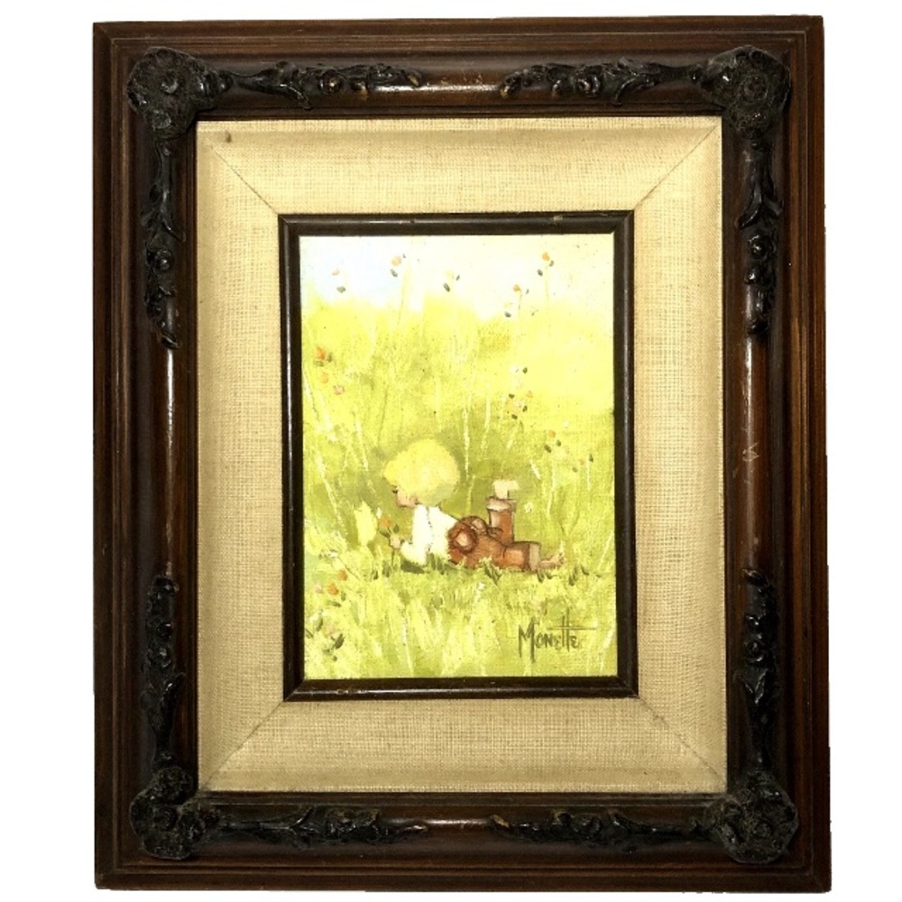 Vintage Oil Painting Summer’s Child Signed Monette Ornate Wood Frame Certified